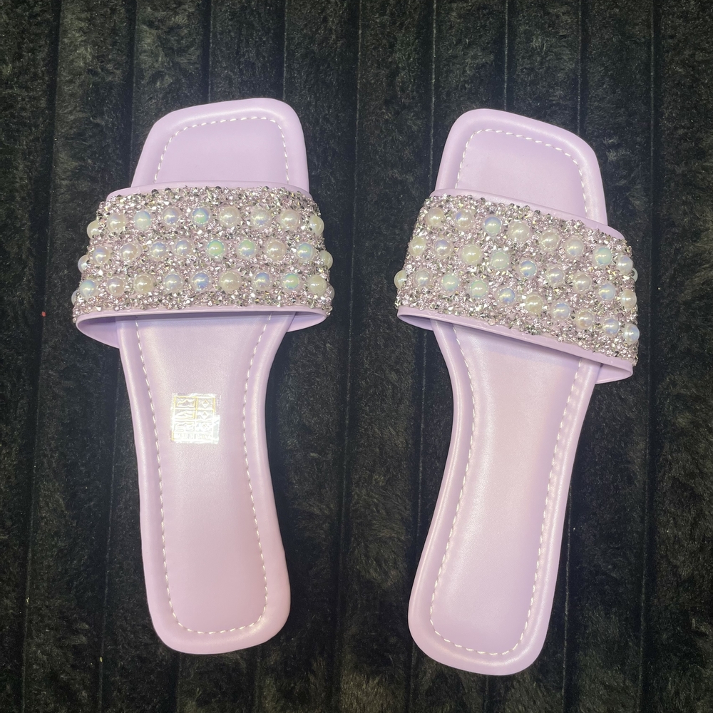 Lavender Pearl-Embellished Slide Sandals - Women